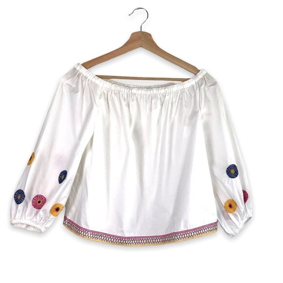 Madewell White Off-Shoulder Embroidered Top Size X-Small - Picture 4 of 12